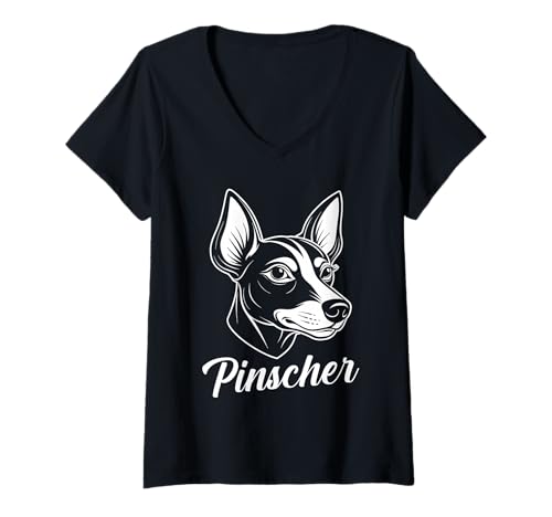 Damen Hund Pinscher T-Shirt mit V-Ausschnitt Damen Hund Pinscher T-Shirt mit V-Ausschnitt von Hunderasse Pinscher