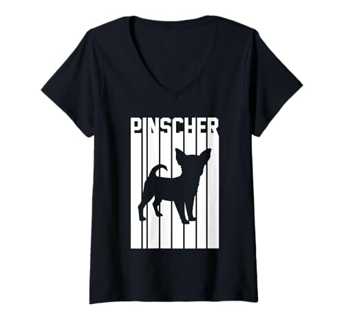 Damen Hund Pinscher T-Shirt mit V-Ausschnitt Damen Hund Pinscher T-Shirt mit V-Ausschnitt von Hunderasse Pinscher