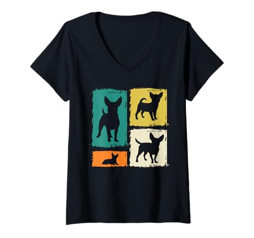 Damen Hund Pinscher T-Shirt mit V-Ausschnitt Damen Hund Pinscher T-Shirt mit V-Ausschnitt von Hunderasse Pinscher