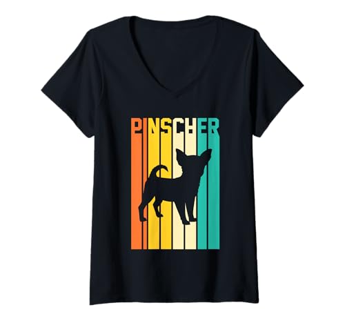 Damen Hund Pinscher T-Shirt mit V-Ausschnitt Damen Hund Pinscher T-Shirt mit V-Ausschnitt von Hunderasse Pinscher