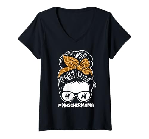 Damen Hund Pinscher T-Shirt mit V-Ausschnitt Damen Hund Pinscher T-Shirt mit V-Ausschnitt von Hunderasse Pinscher