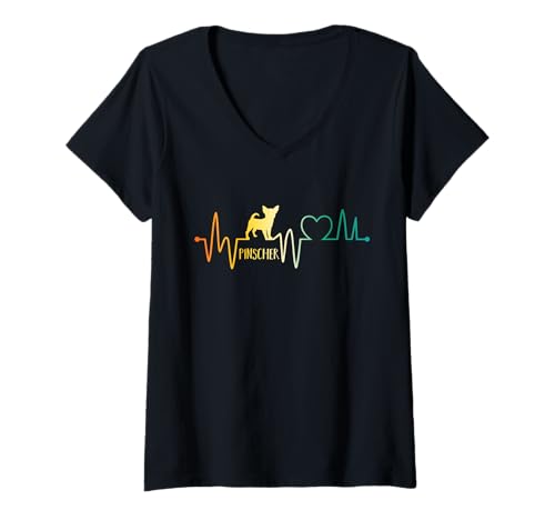 Damen Hund Pinscher T-Shirt mit V-Ausschnitt Damen Hund Pinscher T-Shirt mit V-Ausschnitt von Hunderasse Pinscher