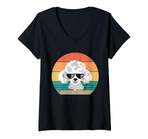 Damen Hund Pudel T-Shirt mit V-Ausschnitt Damen Hund Pudel T-Shirt mit V-Ausschnitt von Hunderasse Pudel