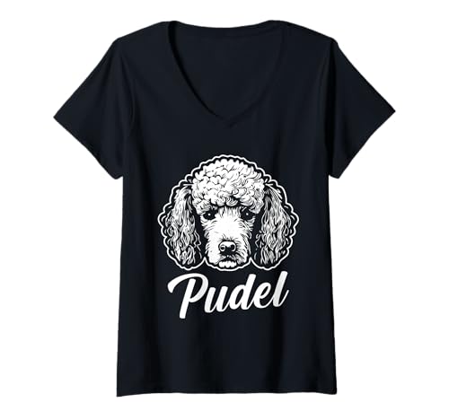Damen Hund Pudel T-Shirt mit V-Ausschnitt Damen Hund Pudel T-Shirt mit V-Ausschnitt von Hunderasse Pudel