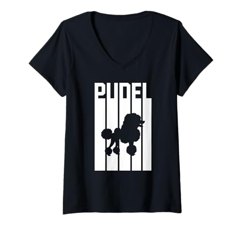 Damen Hund Pudel T-Shirt mit V-Ausschnitt Damen Hund Pudel T-Shirt mit V-Ausschnitt von Hunderasse Pudel