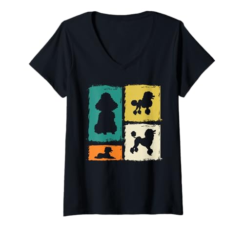 Damen Hund Pudel T-Shirt mit V-Ausschnitt Damen Hund Pudel T-Shirt mit V-Ausschnitt von Hunderasse Pudel