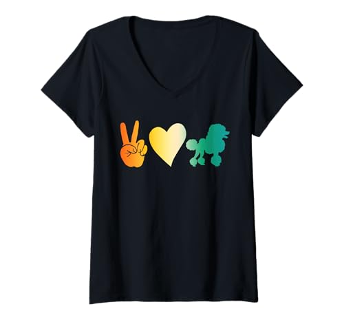 Damen Hund Pudel T-Shirt mit V-Ausschnitt Damen Hund Pudel T-Shirt mit V-Ausschnitt von Hunderasse Pudel