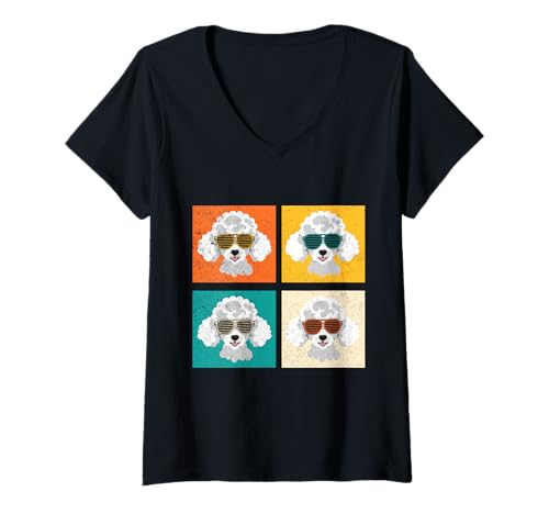 Damen Hund Pudel T-Shirt mit V-Ausschnitt Damen Hund Pudel T-Shirt mit V-Ausschnitt von Hunderasse Pudel