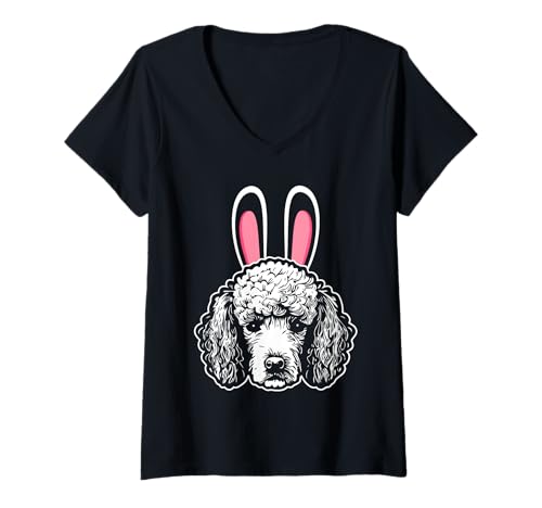Damen Hund Pudel T-Shirt mit V-Ausschnitt Damen Hund Pudel T-Shirt mit V-Ausschnitt von Hunderasse Pudel