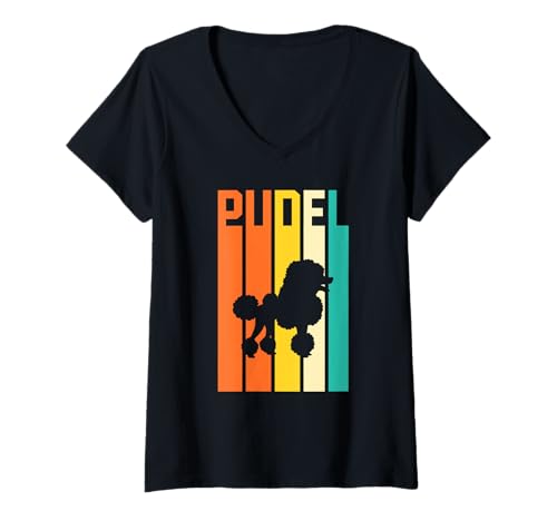 Damen Hund Pudel T-Shirt mit V-Ausschnitt Damen Hund Pudel T-Shirt mit V-Ausschnitt von Hunderasse Pudel