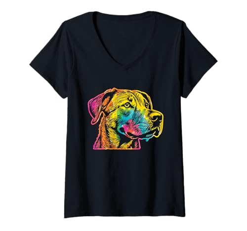 Damen Hund Rhodesian Ridgeback T-Shirt mit V-Ausschnitt Damen Hund Rhodesian Ridgeback T-Shirt mit V-Ausschnitt von Hunderasse Rhodesian Ridgeback