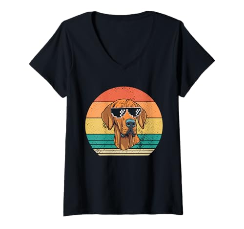 Damen Hund Rhodesian Ridgeback T-Shirt mit V-Ausschnitt Damen Hund Rhodesian Ridgeback T-Shirt mit V-Ausschnitt von Hunderasse Rhodesian Ridgeback