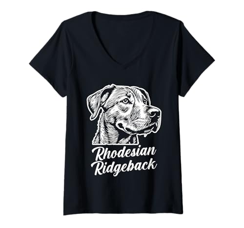 Damen Hund Rhodesian Ridgeback T-Shirt mit V-Ausschnitt Damen Hund Rhodesian Ridgeback T-Shirt mit V-Ausschnitt von Hunderasse Rhodesian Ridgeback