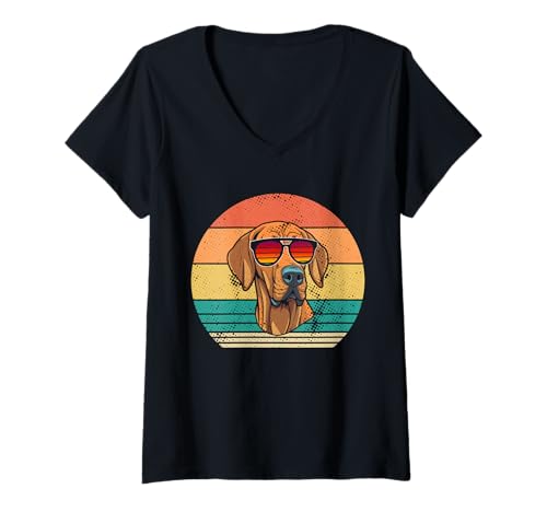 Damen Hund Rhodesian Ridgeback T-Shirt mit V-Ausschnitt Damen Hund Rhodesian Ridgeback T-Shirt mit V-Ausschnitt von Hunderasse Rhodesian Ridgeback