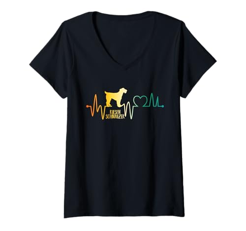 Damen Hund Riesenschnauzer T-Shirt mit V-Ausschnitt Damen Hund Riesenschnauzer T-Shirt mit V-Ausschnitt von Hunderasse Riesenschnauzer