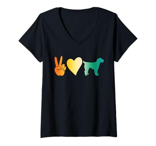 Damen Hund Riesenschnauzer T-Shirt mit V-Ausschnitt Damen Hund Riesenschnauzer T-Shirt mit V-Ausschnitt von Hunderasse Riesenschnauzer