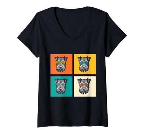 Damen Hund Riesenschnauzer T-Shirt mit V-Ausschnitt Damen Hund Riesenschnauzer T-Shirt mit V-Ausschnitt von Hunderasse Riesenschnauzer
