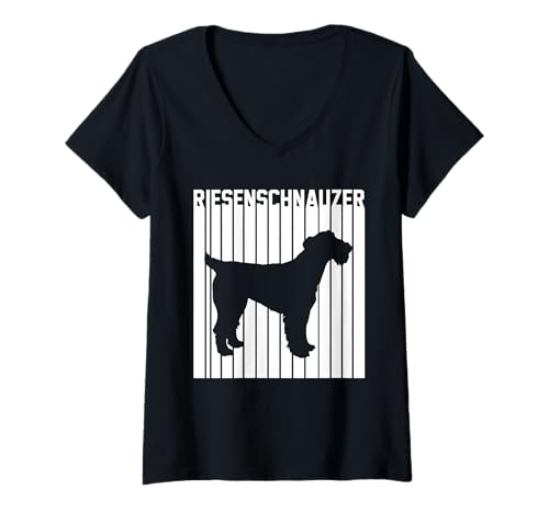 Damen Hund Riesenschnauzer T-Shirt mit V-Ausschnitt Damen Hund Riesenschnauzer T-Shirt mit V-Ausschnitt von Hunderasse Riesenschnauzer