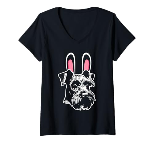 Damen Hund Riesenschnauzer T-Shirt mit V-Ausschnitt Damen Hund Riesenschnauzer T-Shirt mit V-Ausschnitt von Hunderasse Riesenschnauzer