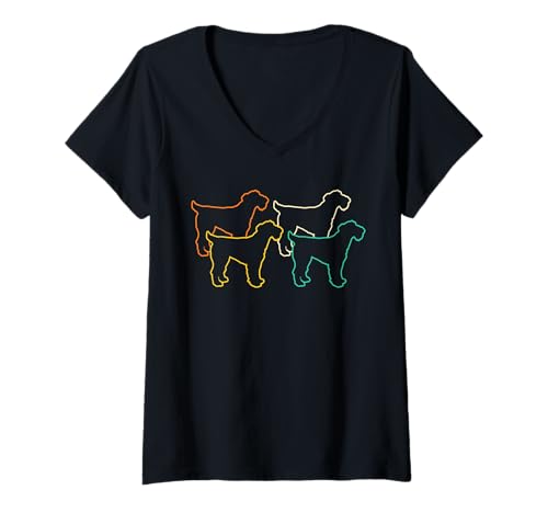 Damen Hund Riesenschnauzer T-Shirt mit V-Ausschnitt Damen Hund Riesenschnauzer T-Shirt mit V-Ausschnitt von Hunderasse Riesenschnauzer