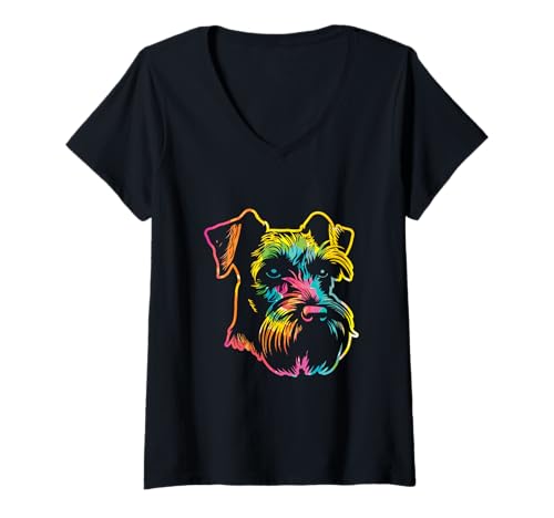 Damen Hund Riesenschnauzer T-Shirt mit V-Ausschnitt Damen Hund Riesenschnauzer T-Shirt mit V-Ausschnitt von Hunderasse Riesenschnauzer
