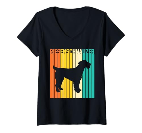 Damen Hund Riesenschnauzer T-Shirt mit V-Ausschnitt Damen Hund Riesenschnauzer T-Shirt mit V-Ausschnitt von Hunderasse Riesenschnauzer