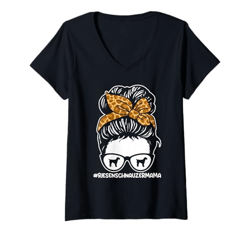 Damen Hund Riesenschnauzer T-Shirt mit V-Ausschnitt Damen Hund Riesenschnauzer T-Shirt mit V-Ausschnitt von Hunderasse Riesenschnauzer