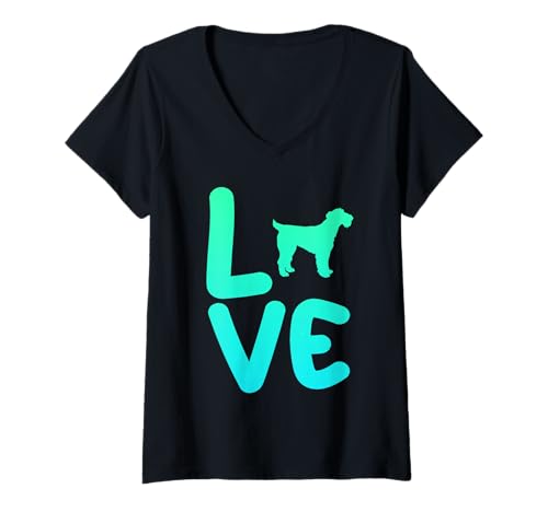 Damen Hund Riesenschnauzer T-Shirt mit V-Ausschnitt Damen Hund Riesenschnauzer T-Shirt mit V-Ausschnitt von Hunderasse Riesenschnauzer