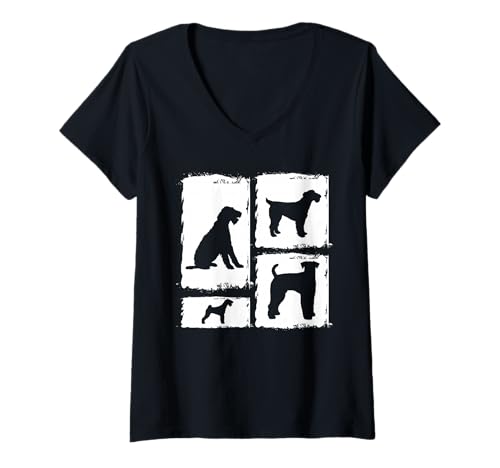 Damen Hund Riesenschnauzer T-Shirt mit V-Ausschnitt Damen Hund Riesenschnauzer T-Shirt mit V-Ausschnitt von Hunderasse Riesenschnauzer