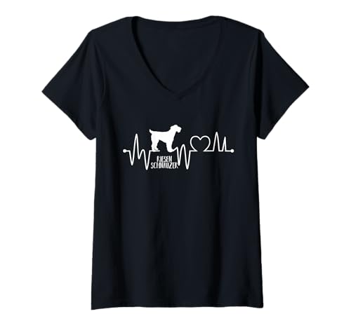 Damen Hund Riesenschnauzer T-Shirt mit V-Ausschnitt Damen Hund Riesenschnauzer T-Shirt mit V-Ausschnitt von Hunderasse Riesenschnauzer