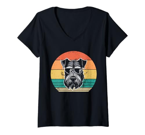 Damen Hund Riesenschnauzer T-Shirt mit V-Ausschnitt Damen Hund Riesenschnauzer T-Shirt mit V-Ausschnitt von Hunderasse Riesenschnauzer