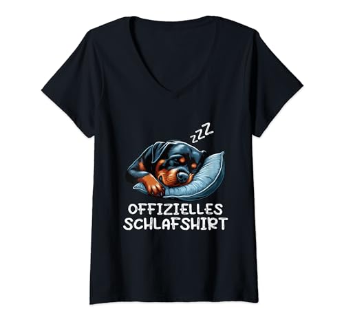 Damen Offizielles Schlafshirt Rottweiler Hund Hundeliebhaber Hunde T-Shirt mit V-Ausschnitt Damen Offizielles Schlafshirt Rottweiler Hund Hundeliebhaber Hunde T-Shirt mit V-Ausschnitt von Hunderasse Rottie Motiv für rottweiler-liebhaber