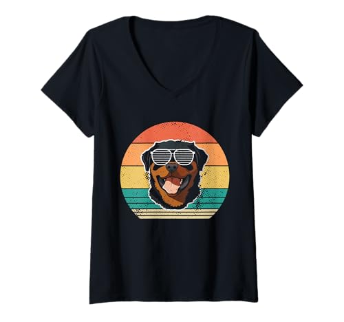 Damen Hund Rottweiler T-Shirt mit V-Ausschnitt Damen Hund Rottweiler T-Shirt mit V-Ausschnitt von Hunderasse Rottweiler