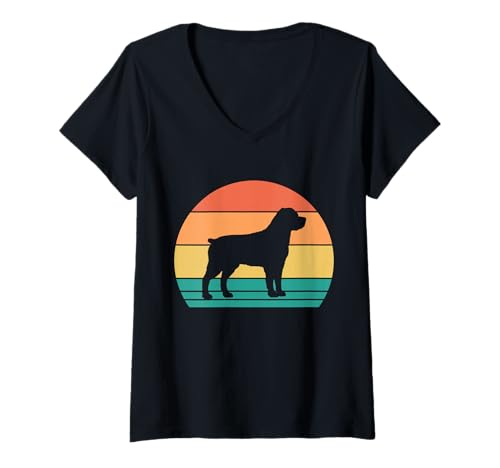 Damen Hund Rottweiler T-Shirt mit V-Ausschnitt Damen Hund Rottweiler T-Shirt mit V-Ausschnitt von Hunderasse Rottweiler