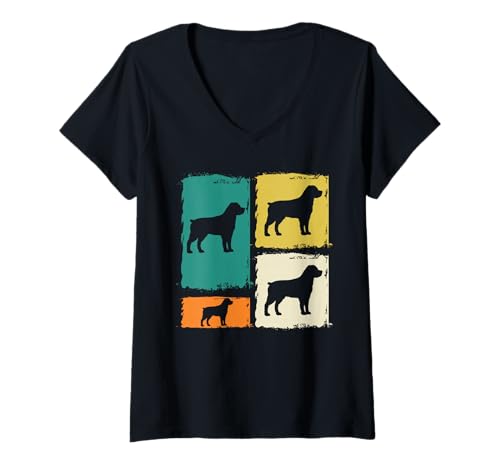 Damen Hund Rottweiler T-Shirt mit V-Ausschnitt Damen Hund Rottweiler T-Shirt mit V-Ausschnitt von Hunderasse Rottweiler