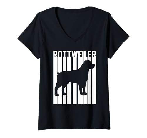 Damen Hund Rottweiler T-Shirt mit V-Ausschnitt Damen Hund Rottweiler T-Shirt mit V-Ausschnitt von Hunderasse Rottweiler