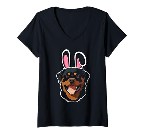 Damen Hund Rottweiler T-Shirt mit V-Ausschnitt Damen Hund Rottweiler T-Shirt mit V-Ausschnitt von Hunderasse Rottweiler