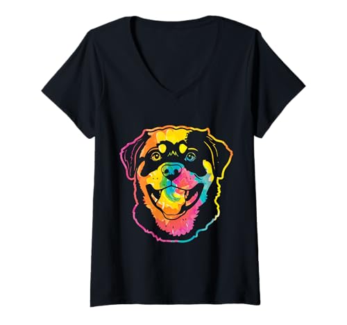 Damen Hund Rottweiler T-Shirt mit V-Ausschnitt Damen Hund Rottweiler T-Shirt mit V-Ausschnitt von Hunderasse Rottweiler