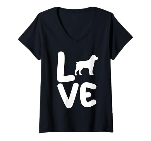 Damen Hund Rottweiler T-Shirt mit V-Ausschnitt Damen Hund Rottweiler T-Shirt mit V-Ausschnitt von Hunderasse Rottweiler