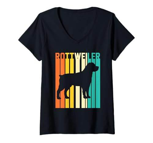 Damen Hund Rottweiler T-Shirt mit V-Ausschnitt Damen Hund Rottweiler T-Shirt mit V-Ausschnitt von Hunderasse Rottweiler