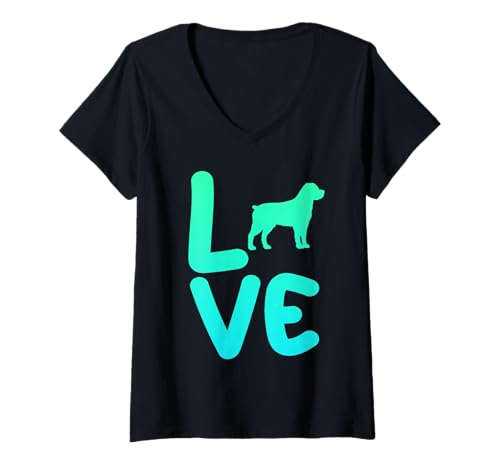 Damen Hund Rottweiler T-Shirt mit V-Ausschnitt Damen Hund Rottweiler T-Shirt mit V-Ausschnitt von Hunderasse Rottweiler