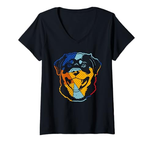 Damen Hund Rottweiler T-Shirt mit V-Ausschnitt Damen Hund Rottweiler T-Shirt mit V-Ausschnitt von Hunderasse Rottweiler
