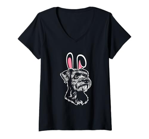 Damen Hund Schnauzer T-Shirt mit V-Ausschnitt Damen Hund Schnauzer T-Shirt mit V-Ausschnitt von Hunderasse Schnauzer