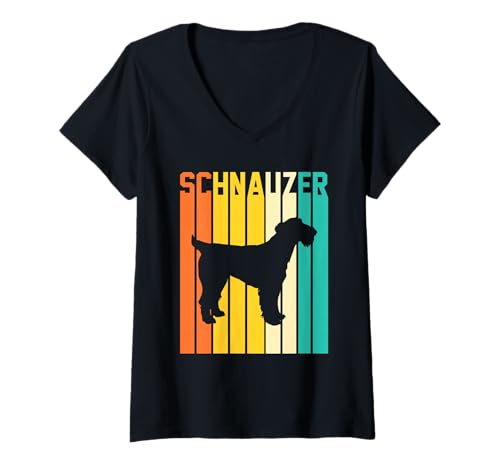 Damen Hund Schnauzer T-Shirt mit V-Ausschnitt Damen Hund Schnauzer T-Shirt mit V-Ausschnitt von Hunderasse Schnauzer