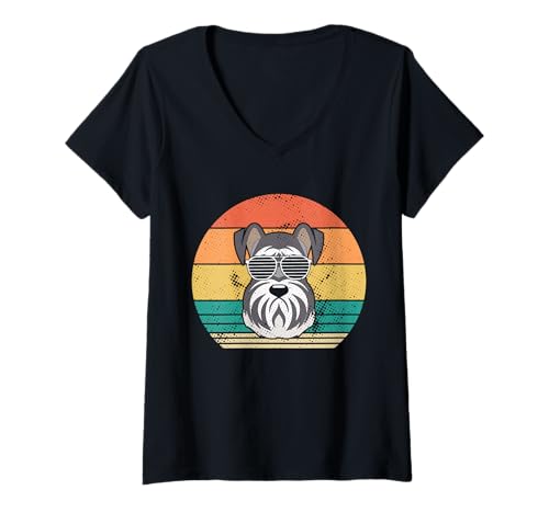 Damen Hund Schnauzer T-Shirt mit V-Ausschnitt Damen Hund Schnauzer T-Shirt mit V-Ausschnitt von Hunderasse Schnauzer