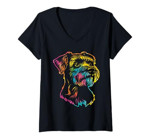 Damen Hund Schnauzer T-Shirt mit V-Ausschnitt Damen Hund Schnauzer T-Shirt mit V-Ausschnitt von Hunderasse Schnauzer