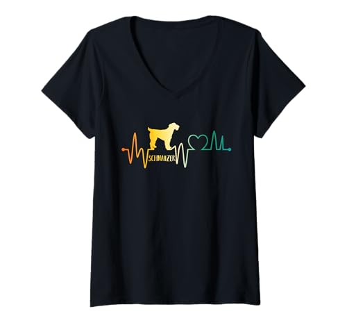 Damen Hund Schnauzer T-Shirt mit V-Ausschnitt Damen Hund Schnauzer T-Shirt mit V-Ausschnitt von Hunderasse Schnauzer