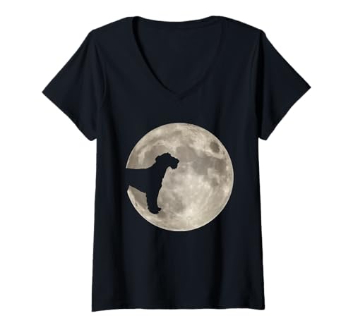 Damen Hund Schnauzer T-Shirt mit V-Ausschnitt Damen Hund Schnauzer T-Shirt mit V-Ausschnitt von Hunderasse Schnauzer