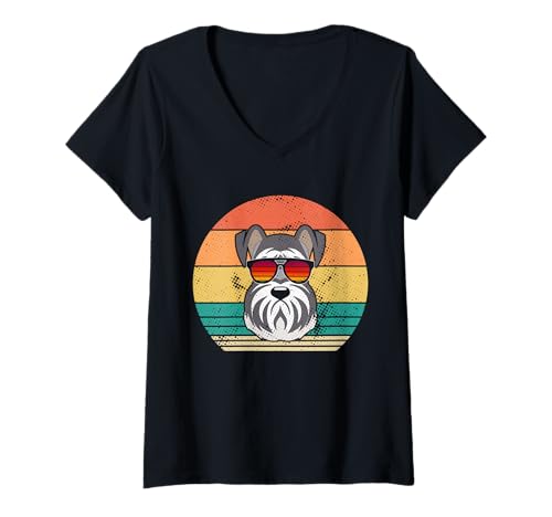 Damen Hund Schnauzer T-Shirt mit V-Ausschnitt Damen Hund Schnauzer T-Shirt mit V-Ausschnitt von Hunderasse Schnauzer