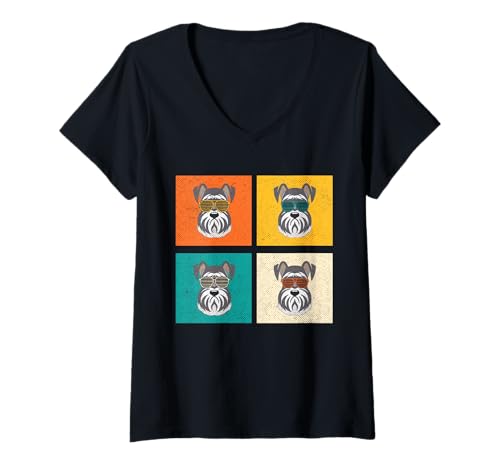 Damen Hund Schnauzer T-Shirt mit V-Ausschnitt Damen Hund Schnauzer T-Shirt mit V-Ausschnitt von Hunderasse Schnauzer